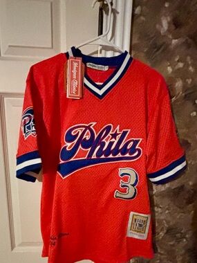 Phila Red Baseball Jersey Top with Blue Trim - Vintage Style